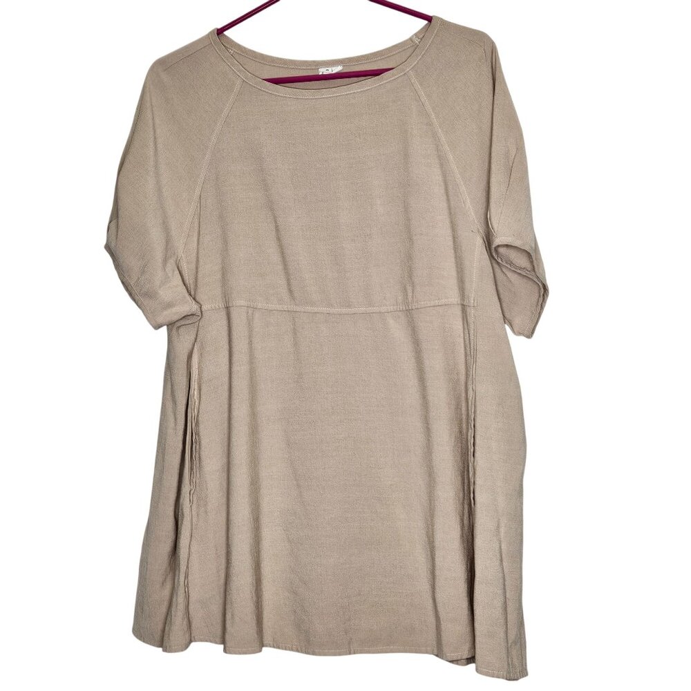 Exlura Loose-Fit Beige Tunic Top Pockets‎  XL Comfortable Everyday Minimalist